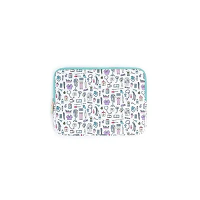 Immagine di Wondee Global Brands Services Custodia bianca per laptop Enfermera en Apuros fino a 14 pollici, con design di utensili l&#039;allattamento e manico in PVC forma infermiera