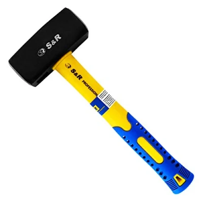 Immagine di S&amp;R Mazzetta da Muratore Peso Testina 2000 G Acciaio Forgiato C50. Manico in Fibra di Vetro con Rivestimento PVC Antivibrazione