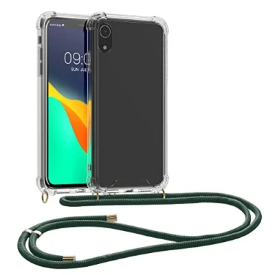 Immagine di kwmobile Custodia Compatibile con Apple iPhone XR Cover Back Case in Silicone TPU Protezione Smartphone Cordino verde scuro/trasparente