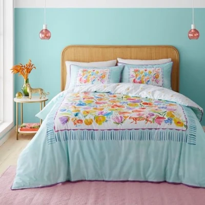 Immagine di Appletree Style Set copripiumino in 100% cotone, per letto matrimoniale, colore: carta da zucchero