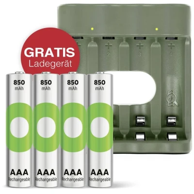 Immagine di GP Aktion Gratis Ladegerät USB Modell B441 inkl. 4x AAA Akku Batteria ricaricabile Ministilo (AAA) NiMH 850 mAh 1.2 V 1 KIT