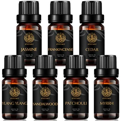 Immagine di set di oli essenziali per aromaterapia diffusore, kit cedro puro al 100%, 7 x 10 ml, grado terapeutico: cedro, franchincenso, gelsomino, mirra,