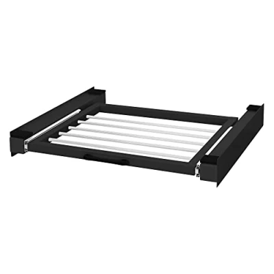 Immagine di ML Design Telaio Intermedio Ripiano Estraibile in Acciaio 60,5 x 54,5 cm Nero per Lavatrice/Asciugatrice Piano Estensibile Cesto Bucato Kit di Sovrapposizione Universale con Stendibiancheria