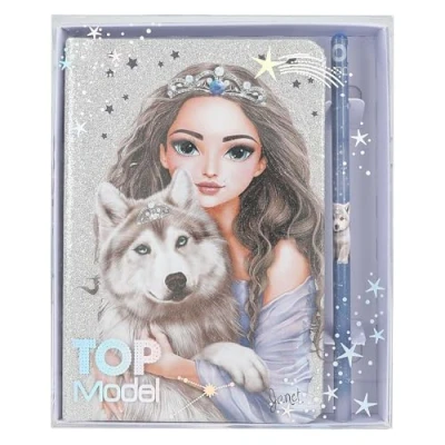 Immagine di Depesche 13176 TOPModel Wolf Taccuino in Argento e Blu Scintillante, con Motivo del Lupo, Stelle 160 Pagine, Inclusa Matita, Multicolore, One Size