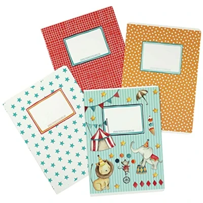 Immagine di PaPIerDraCHeN 4 quaderni di alta qualità per bambini DIN A5 a righe e quadretti 32 pagine motivo circo iniziare la scuola gli studenti delle elementari set numero 3 16 fogli
