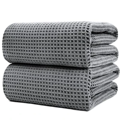 Immagine di POLYTE Set di 2 teli da bagno in microfibra, ad asciugatura rapida, senza pelucchi, 89 x 178 cm, colore grigio