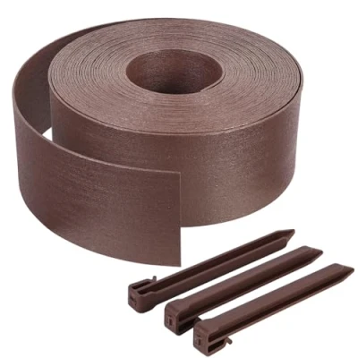 Immagine di VOUNOT Bordo Giardino Flessibile, Bordi Aiuole PE Bordura per Prato con Picchetti di Fissaggio, Lunghezza 20m Altezza 13cm Spessore 4 mm, Marrone
