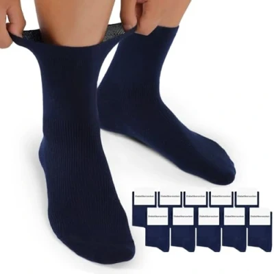 Immagine di Mowenti Calzini Diabetici Uomo Donna Cotone Extra Larghi Senza Elastico Cucitura Calze Classici Antitraspirante Sanitari Caviglie Gonfie 10 Paia Blu 39 42