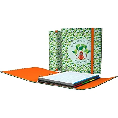 Immagine di Grafoplás 88212630 Cartella a 4 anelli con linguetta, A4, linguetta e chiusura elastici, include ricambio divisori, raccoglitore Wise Planet, Mono