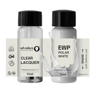 Immagine di SD COLORS Vernice per ritocchi, automobili, riparazione graffi e scheggiature, 15 ML, codice colore: EWP bianco polare (vernice + smalto)
