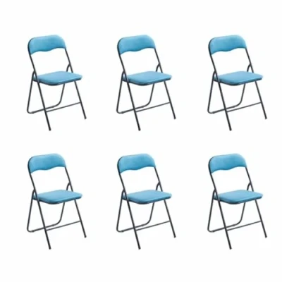 Immagine di Hooma Set di 6 sedie pieghevoli per interni, comode pieghevoli, cucina, sala da pranzo, ufficio, reception, sedia pieghevole in velluto e metallo blu