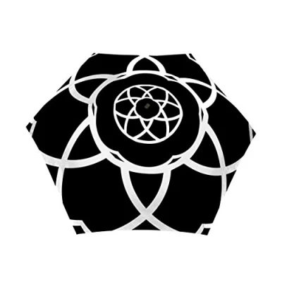 Immagine di SMATI Ombrello pieghevole compatto apertura e chiusura automatica; 6 costole in fibra di vetro; Antivento; Robusto; Diametro=97cm; grande classico;Ombrello da donna; Fiore bianco nero.
