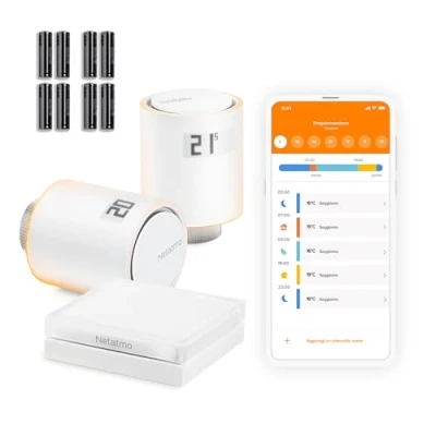 Immagine di Netatmo Starter Pack Valvole Smart Wifi per Radiatore, Controllo remoto, Risparmio energetico, Pacchetto riscaldamento collettivo, Compatibile con Amazon Alexa, Apple e Google NVP AMZ
