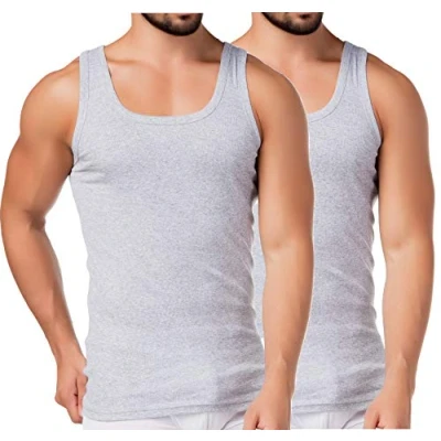 Immagine di BestSale247 Canottiera intima classica da uomo, a coste sottili, 100% cotone, confezione 2 o 4 pezzi, colore: Bianco/Nero/Grigio melange grigio / pezzi. XX Large