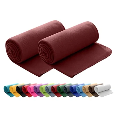 Immagine di Set di 2 coperte in pile polare, OekoTex, 130 x 160 cm, circa 400 g peso, con effetto anti pelucchi e bordo rimagliato, colore: bianco
