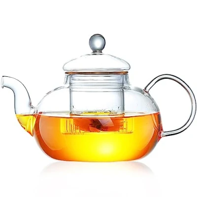 Immagine di teiera in vetro, piccola con colino da tè rimovibile, resistente al calore e microonde, per la preparazione di sfuso, 400 ml