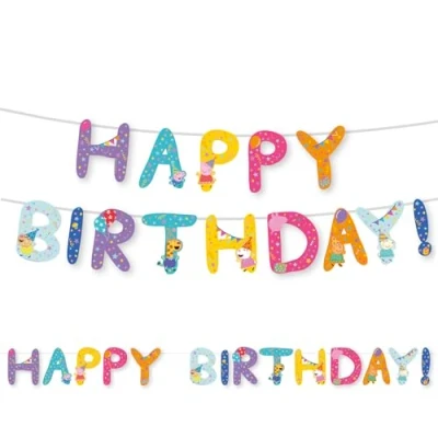 Immagine di Amscan Peppa Pig 9918344 Striscione con scritta &quot;Happy Birthday&quot; per bambini, decorazione feste, 3,2 m