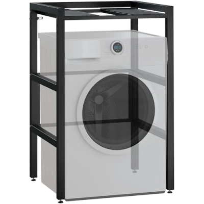 Immagine di CLP Portabiancheria Gannet Torre di Lavaggio con Spazio per Due elettrodomestici Porta asciugatrice in Metallo, Colore:Nero