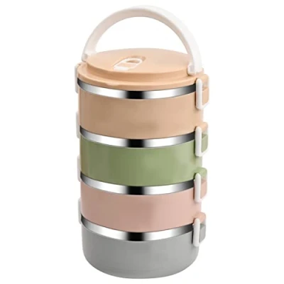 Immagine di Laughhe Contenitore Porta Pranzo Termico, 3 Strati Lunch Box Acciaio Inox Scatola Termica per il Portatile Ufficio, Scuola, Picnic (2800ml)