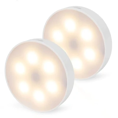 Immagine di Brendz illuminazione rotonda a LED per armadio, funzionamento touch, ricaricabile USB C, dimmerabile, magnetica, 2 pezzi, 3 temperature di colore, batteria LED, scale