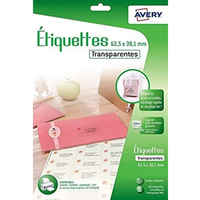 Immagine di Avery j8560cl 126 Etichette Adesive trasparenti Getto d&#039; Inchiostro 63,5 x 38,1 mm