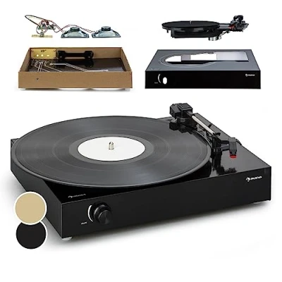 Immagine di Auna Portable Vinyl Record Player, DIY and Self Assembly Player with 3 Playback Speeds, Vintage Turntable Stereo Speakers, Headphone Jack Adapter