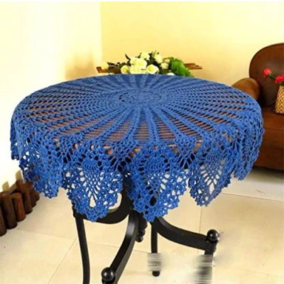 Immagine di NC AMIPOS Centrini rotondi in cotone fatti a mano pizzo all&#039;uncinetto, 90 cm, colore: blu