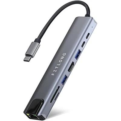 Immagine di FITLONG Hub USB C, adattatore MacBook Air/Pro M1, Docking Station C con HDMI 4K, LAN Ethernet, PD 100W, e 2 porte dati A, Lector SD/TF, altri dispositivi