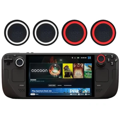 Immagine di GIOPUEY Copri Analogici Compatibile con Steam Deck OLED, 4 Pezzi Silicone Joystick Thumb Stick Grips cap Cover Case Custodia Protettiva, Morbida e Antiscivolo Black/Red+Black/White