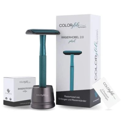 Immagine di COLORglide® rasoio di sicurezza con supporto e 5 lame per donne uomini barba manuale Safety Razor Zero Waste Boopan