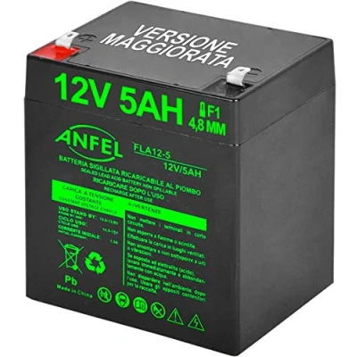 Immagine di Batteria Ermetica al Piombo 5Ah, per UPS, Video Sorveglianza e Sistemi di Allarme, 12 V, Attacco Faston 4.8 mm, Dimensioni 9 x 10 7