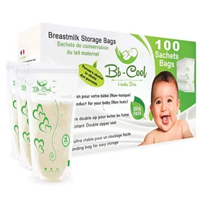 Immagine di BB COOL Sacchetti latte materno 100 Pezzi Sacche Contenitori per 210ml Pre Sterilizzate e a Prova di Perdita, BPA Free, Buste sano