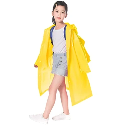 Immagine di Impermeabile Cappotto da Pioggia Poncho per Bambini, Eva Giacche con Cappuccio Ragazzi Ragazze, Mantella Antipioggia Campeggio Viaggio Attività All&#039;aperto (Giallo)