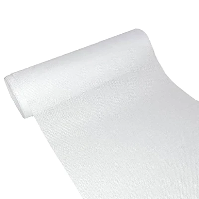 Immagine di Deko AS Runner da tavola in stile shabby chic, effetto lino, poliestere, inodore, 30 cm x 15 m, bianco