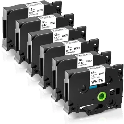 Immagine di Nastro per Etichette Fimax Compatibile In sostituzione di Brother P touch Laminato Tape Cassetta TZe 231 12mm PT H107 1000 H105 1010 Cube P300BT H110 H100LB (Bianco, 6Pz.)