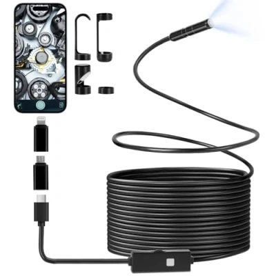 Immagine di Romon Telecamera Per Ispezione,8mm Endoscopio Industriale,Endoscopio 10800P HD Ispezione Tubi Impermeabile IP67 Digitale Fotocamera con 8 luci a LED Smartphone(10M)