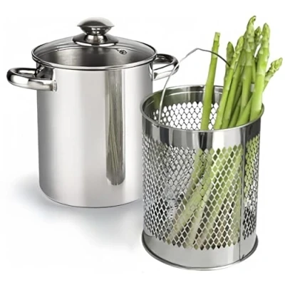 Immagine di Pentola per asparagi, in acciaio inox, con cestello e coperchio, 16 cm, 4 l