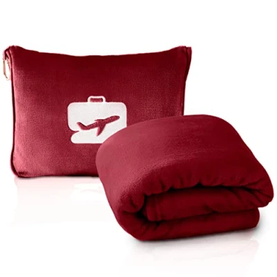 Immagine di EverSnug coperta da viaggio e cuscino, 2 in 1 con aeroplano, morbida, federa custodia per bagaglio a mano clip zaino (bordeaux)