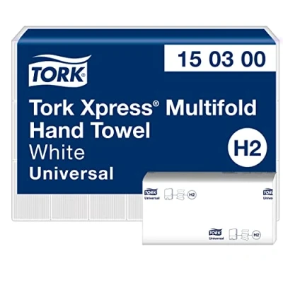 Immagine di Tork Xpress Multifold Paper Hand Towels 150300 H2 Asciugamani universali piegati per dispenser Grande, economico, 2 strati, bianco 21 x 160 fogli.