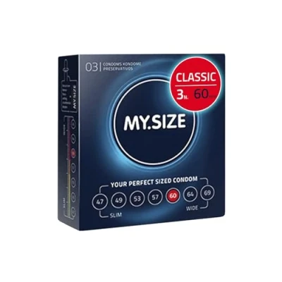 Immagine di MY.SIZE Preservativi classici misura 5 I 60 mm di larghezza 3 pezzi confezione prova premium extra sottili fedeli al tatto 0,07 spessore delle pareti