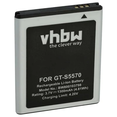 Immagine di vhbw batteria compatibile con Samsung Galaxy Mini GT S5570 smartphone cellulare (1300mAh, 3,7V, Li Ion)
