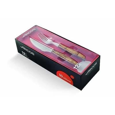Immagine di Arcos Coltelli da tavola Set Bistecca (12 Pezzi) Manico in Acciaio Inossidabile Pack Legno Colore Marrone