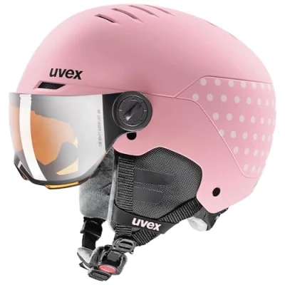 Immagine di uvex rocket jr visor, casco da sci robusto per bambini, con visiera, regolazione individuale delle dimensioni, pink confetti matt, 54 58 cm