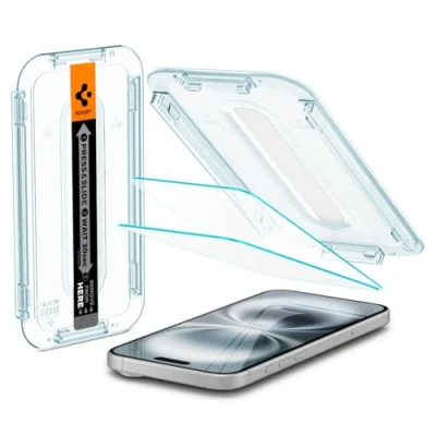 Immagine di Spigen Glas.tR EZ Fit Vetro Temperato compatibile con iPhone 16 Plus, 15 2 Pezzi, Installazione Facile, Cristallino, Durezza 9H Pellicola prottetiva
