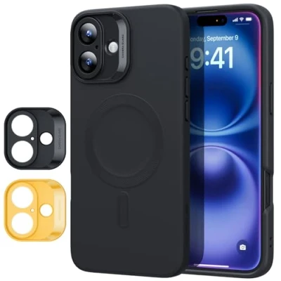 Immagine di ESR Custodia con MagSafe per iPhone 16, Ricarica magnetica, Silicone liscio e sottile, Protezione antiurto completa dello schermo della fotocamera, Interno in morbida microfibra, Serie Cloud, Nero