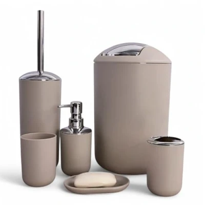 Immagine di GMMH Set di 6 Accessori da Bagno, Organizer: Dispenser per Sapone, Bicchiere spazzolini, Secchio Cosmetici, Spazzola WC e Supporto, portasapone, pattumiera, Porta spazzolino, Bagno