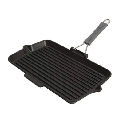 Immagine di STAUB Bistecchiera Rettangolare in Ghisa, con manico silicone, Compatibile induzione, Nero, 34 x 21 cm