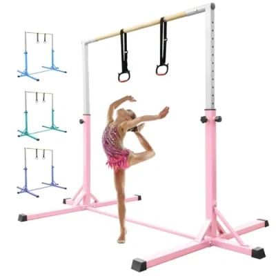 Immagine di FBSPORT Barra da Ginnastica per Bambini con 13 Altezze Regolabili,Sbarra di Orizzontali Artistica Palestra Danza e Bambine Portatile Verde