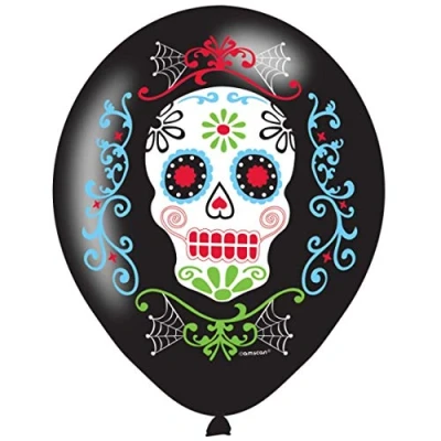 Immagine di Amscan 9901175 Giorno dei Morti 4 Colori Palloncino in Lattice, 27,9 cm