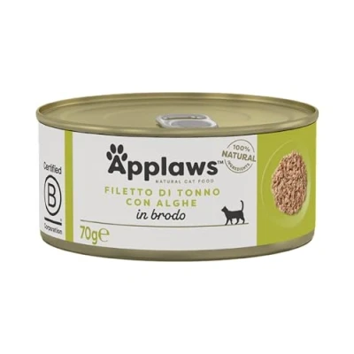 Immagine di Applaws Alimento Umido per Gatti Adulti al Filetto di Tonno Naturale 100% con Alghe in Brodo 24 lattine da 70 g